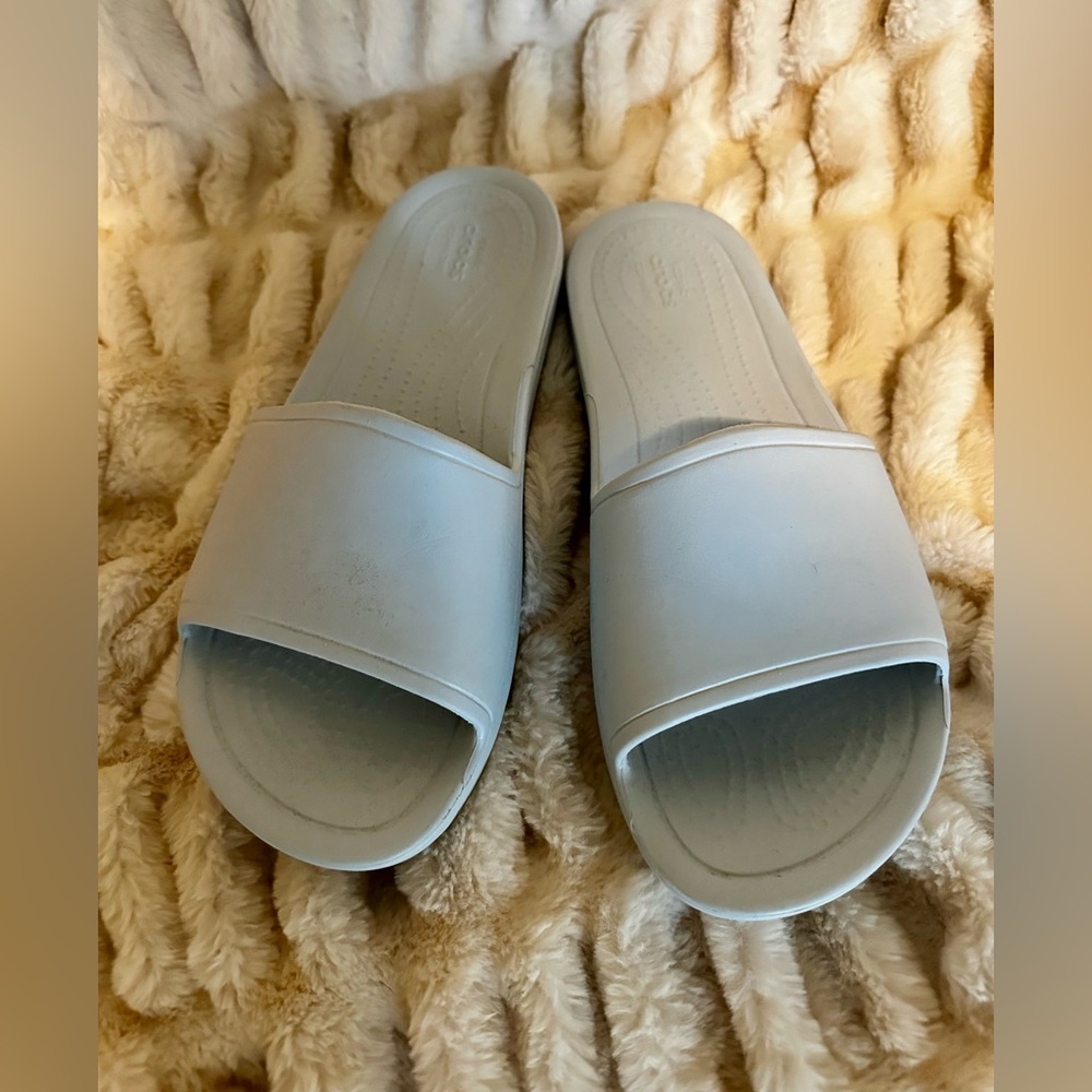 Size 10 Croc slides, light blue, worn once.